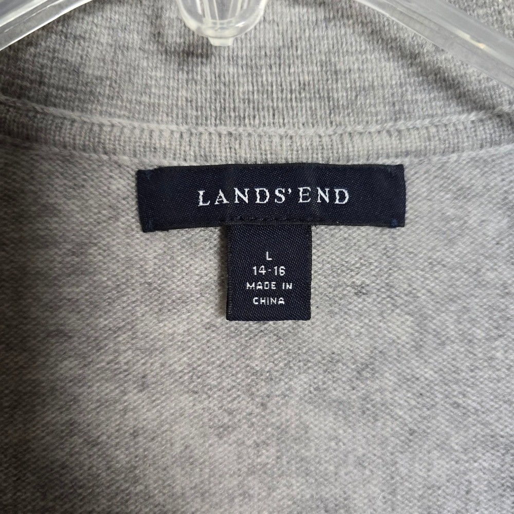 Lands' End 100% Cashmere Polo Sweater Gray Johnny Collar Women's L 14-16 - Picture 4 of 7